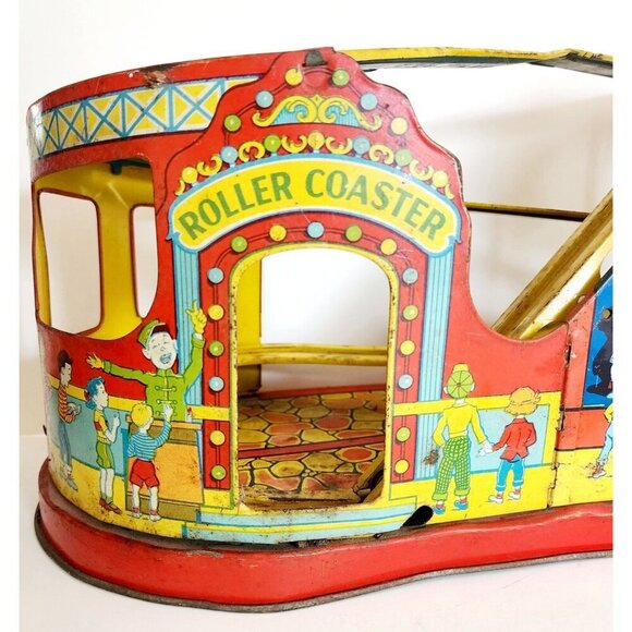 1940-50s J. Chein Tin Litho Wind Up Rollercoaster Toy Antique Circus INVRM - Picture 3 of 10